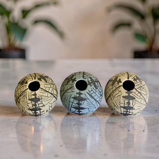 Azure & Sand Mini Orb Vases Trio