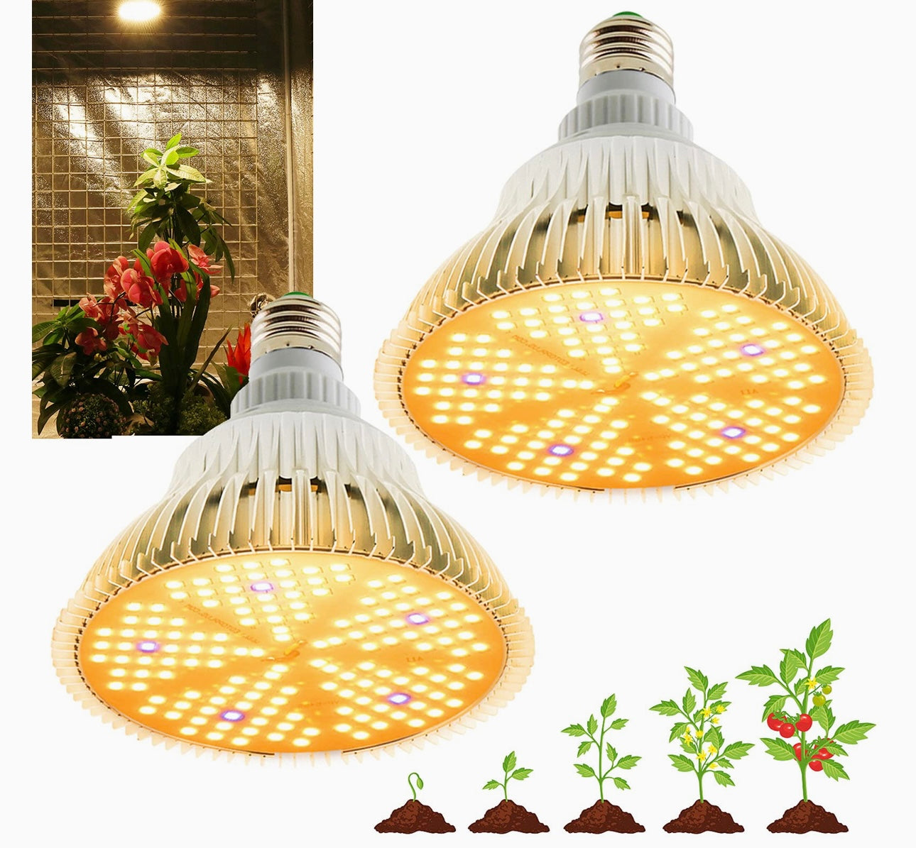 yellow grow light bulb Sunlike "Grow Light" Bulb, Full Spectrum LED Light for Indoor Plants. 100W 150 LEDs Grow Light Bulb for all Indoor Plants types – ROUGE 'N' LOVE ™