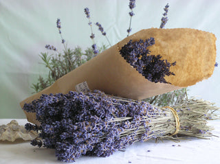 Dried lavender bouquet with natural stems and purple blooms