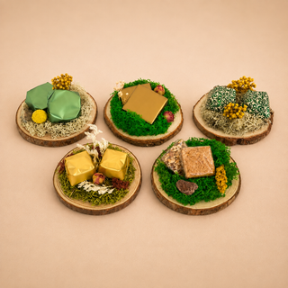Mini Botanica wooden slices with premium Belgian chocolates, preserved moss and dried botanicals – ROUGE 'N' LOVE
