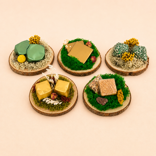 Mini Botanica wooden slices with premium Belgian chocolates, preserved moss and dried botanicals – ROUGE 'N' LOVE