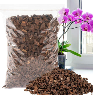 OrchiBloom bark substrate for orchids and orchid potting mixes.