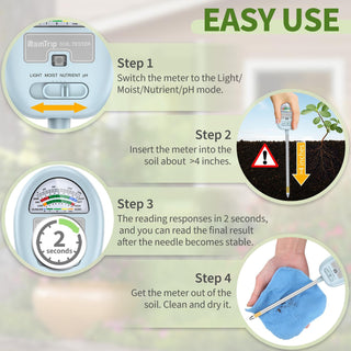 RainTrip 4-in-1 Plants Soil Meter (Moisture, Light, pH, Nutrients)